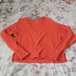 Free People orange v-neck sweater
